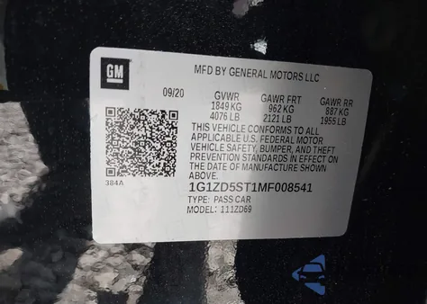 2021 Chevrolet Malibu Fwd Lt из США, поврежденный, VIN 1G1ZD5ST1MF008541